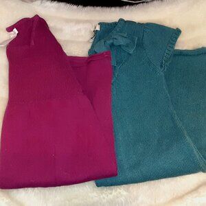 Girls clothes size 7/8/M pink/aqua black short sleeve short knit sweater dress